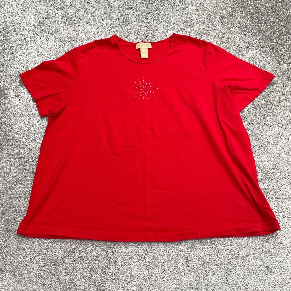 Cotton Ginny Plus Studded T-Shirt Womens Large Red Crew Neck Short Sleeve Casual